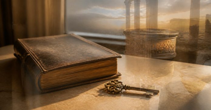 Antique journal and key illustrating reflective past life readings